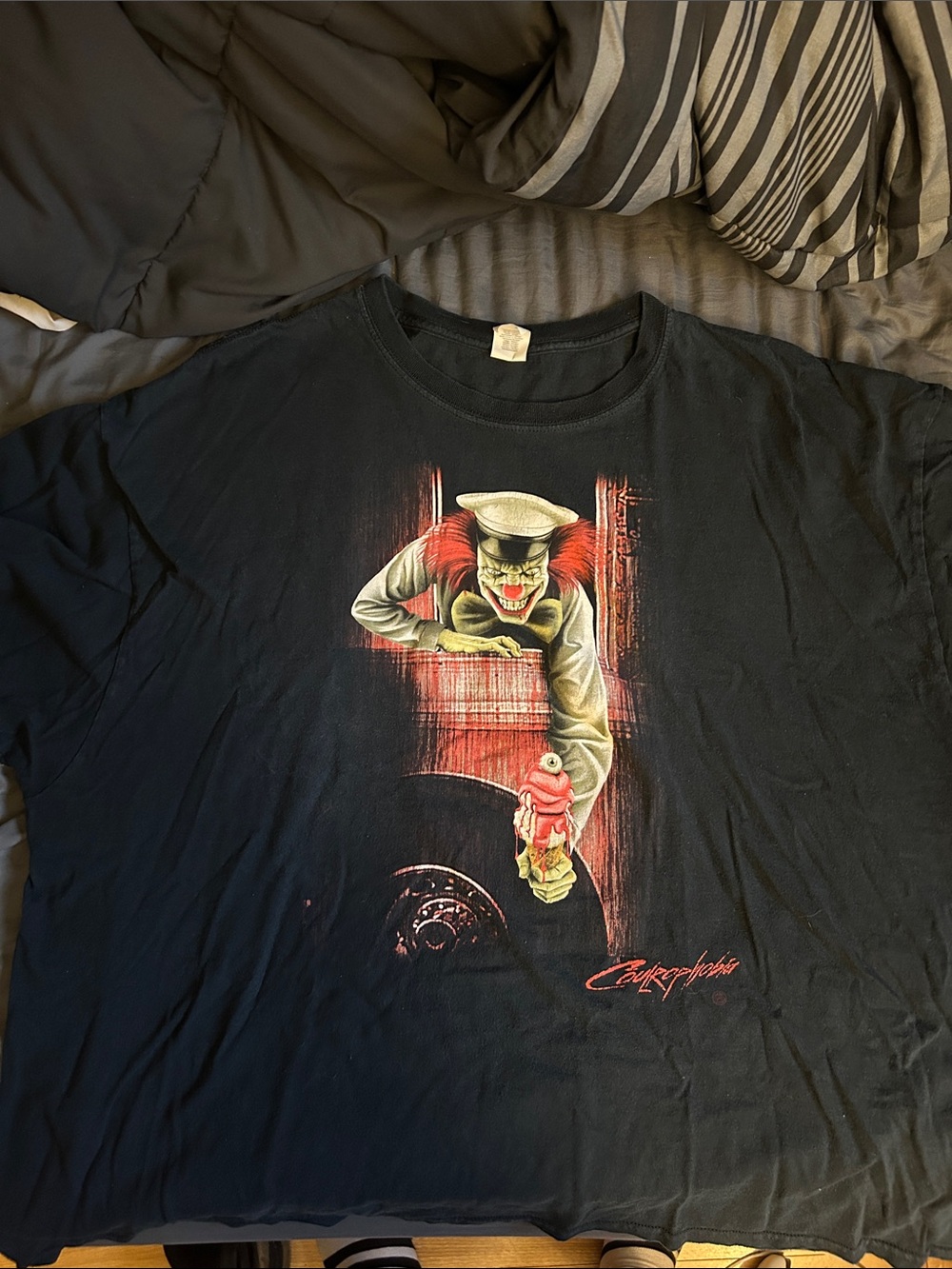 Gildan Black Tee with Red and Cream Clown Graphic